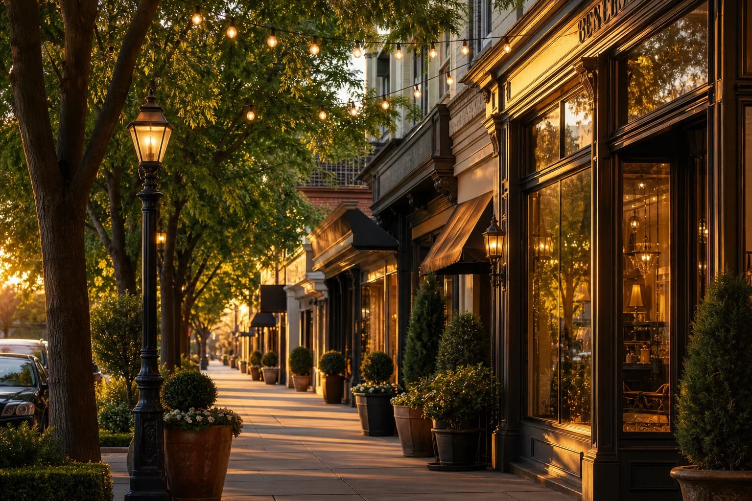 Tree-lined street in downtown Danville, California